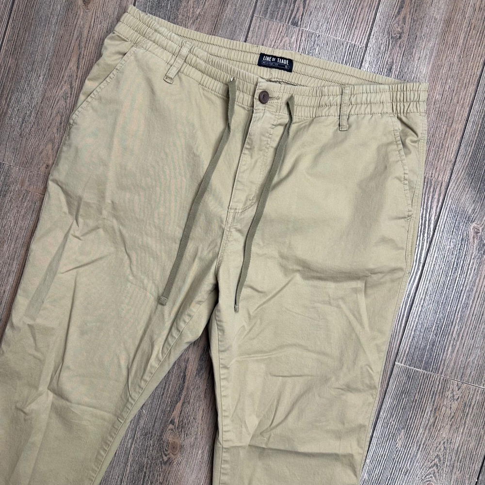 Line of Trade Mens Khaki Drawstring Chino Pants Size XL Beige Cotton Stretch